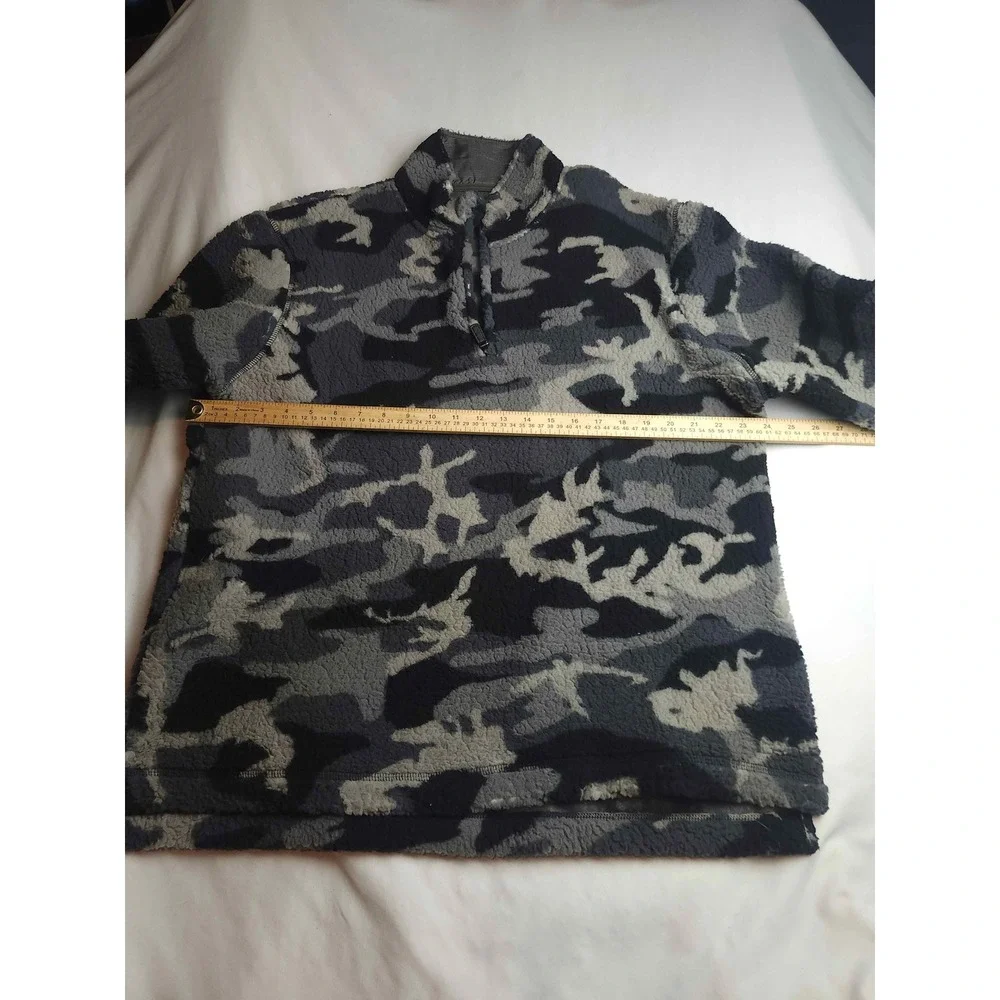 Wrangler Mens Grey Black Camo Sherpa Fleece Quarter Zip Pullover Large